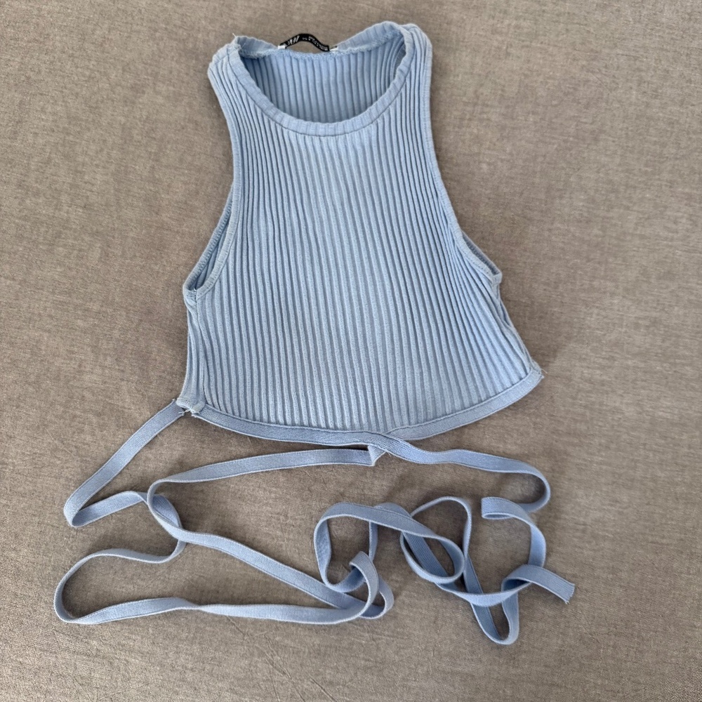 Zara Knit Crop Top Small Blue
